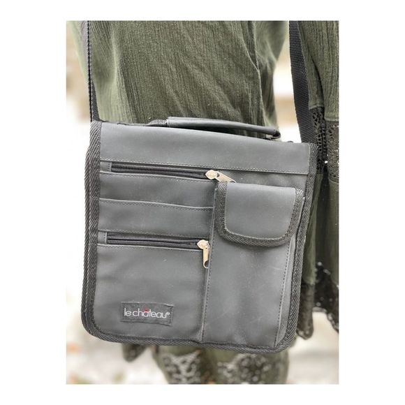 Le Chateau Black Utility Cross Body Satchel Bag PVC - Picture 2 of 12